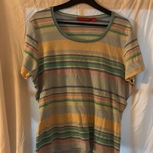 Gloria Vanderbilt Yellow & Green Striped Relaxed Short Sleeve Tee